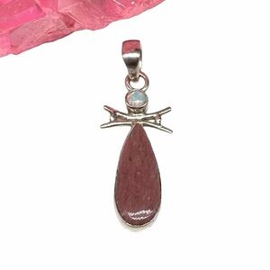 Pink Tulip Quartz & Fire Opal Necklace Pendant Solid 925 Sterling Silver